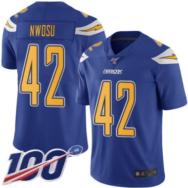 Los Angeles Chargers NFL Football Uchenna Nwosu Electric Blue Jersey Men Limited  #42 100th Season Rush Vapor Untouchable->los angeles chargers->NFL Jersey